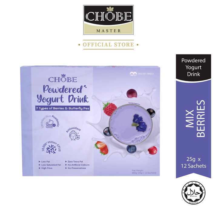 CHOBE Powdered Yogurt Drink - Mix Berries (25g x 12's) [Free Shaker]